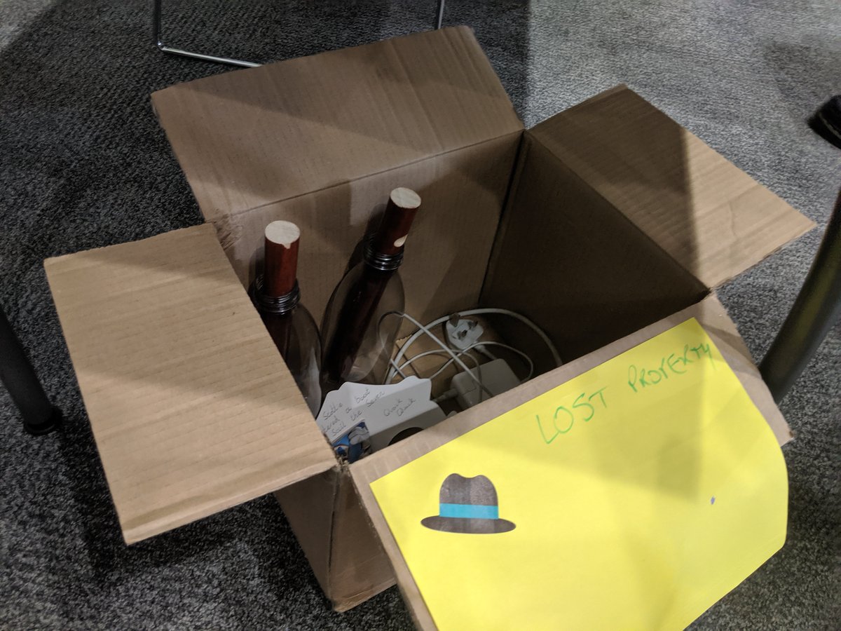Things that you don't usually see at conferences: escape room puzzles in the lost property box #playlearn19