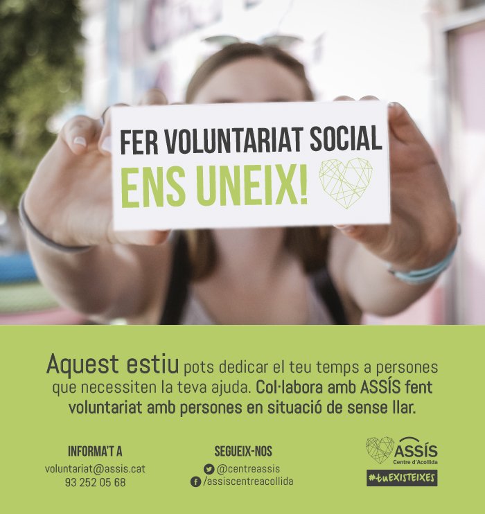 CentreAssis's tweet photo. 💚Ajuda'ns a acollir, acompanyar, atendre, escoltar... aquest estiu, ajuda'ns a continuar!

☀️@CentreAssis necessita reforçar el seu voluntariat durant l'estiu per no parar mai.

💪Truca'ns, escriu-nos o fes RT! Entra a https://t.co/hPzuKQ2HUN per + info. https://t.co/zDCuqL9tQa