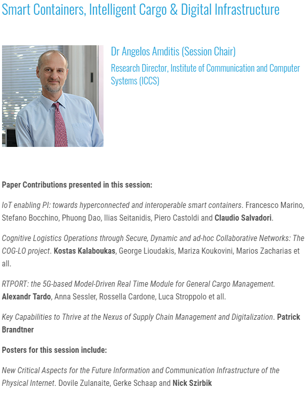 Happening now! <a href="/ISENSE_GROUP/">I-SENSE GROUP/ ICCS</a> Director <a href="/AmditisA/">Angelos Amditis</a> is chairing the session 'Smart Containers, Intelligent Cargo &amp; Digital Infrastructure' <a href="/ipic2019/">IPIC2019</a> . You can check the programme here: ipic2019.co.uk/programme/#155…