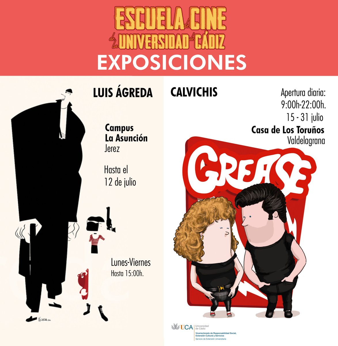 ❗️Mañana es el último día para disfrutar de la exposición del artista #JoseLuisÁgreda.

📆Y el lunes de la semana que viene vuelve la exposición de #LOSCALVICHIS en la Casa Los Toruños de Valdelagrana.

¡Dos exposiciones de #cine!🎬