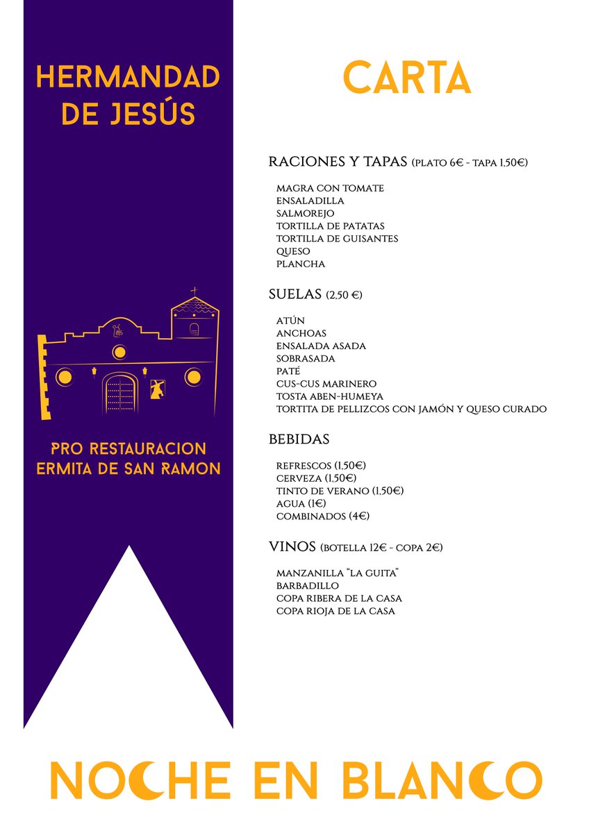 Este viernes a partir de las 21:00h, con motivo de la celebración de la Noche en Blanco en Vera, ven a disfrutar de nuestra cocina en la terraza que montaremos en los jardines de La Glorieta.
Una iniciativa enmarcada en el proyecto de restauración de la ermita de San Ramón.