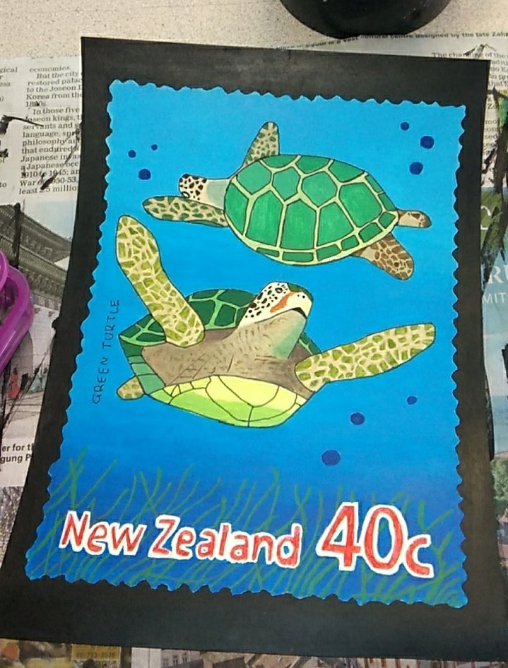 here's a stamp I've not long finished for this year's art board 🐢