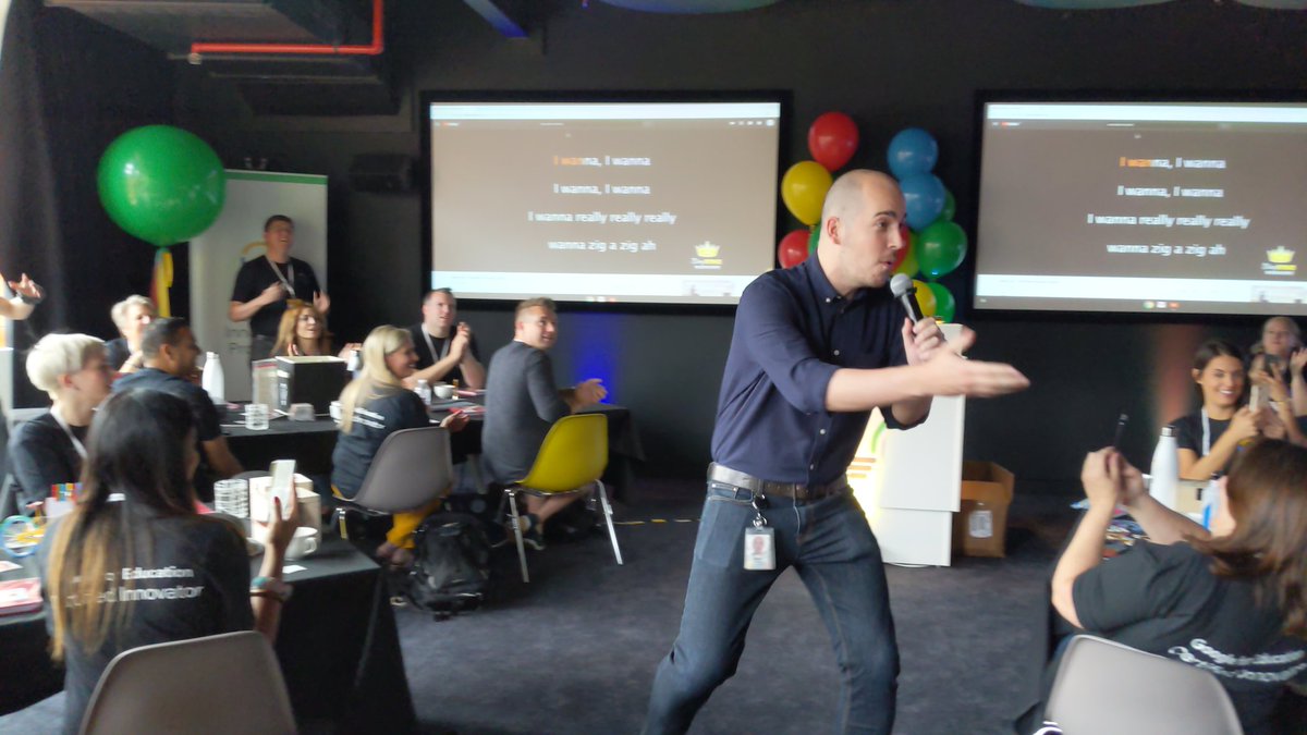 A high energy start to the #GoogleEI Academy this morning! @deanstokes rises to the host challenge with an early morning Spice Girls karaoke... @suaneu your gonna have to up your game! :)