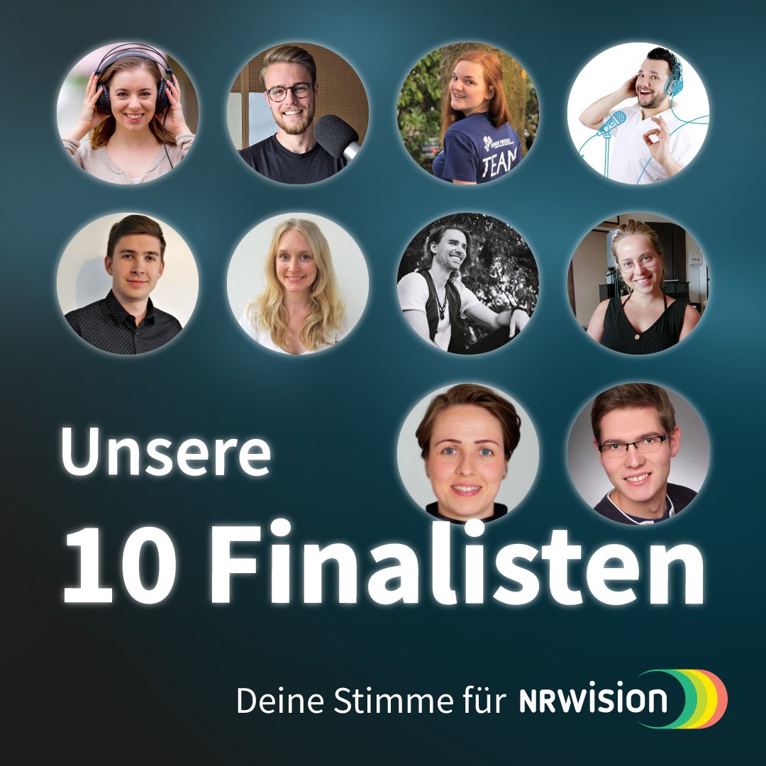 GEHEIMNIS GELÜFTET! Das sind die 10 Finalisten im Sprecher-Wettbewerb "Deine Stimme für NRWision". Mehr als 213.000 mal wurden alle Stimmproben schon bewertet. Nächste Woche startet die letzte Abstimmungsrunde: Wer wird #DeineStimme für #NRWision? #NRW #Medien