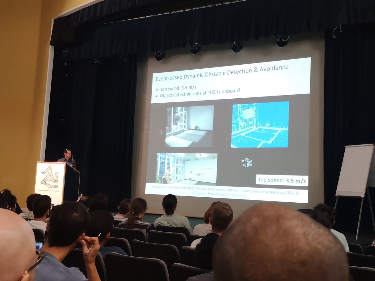 Beginning day 4 with an interesting talk by Davide Scaramuzza on autonomous drones and event based cameras #icvss2019