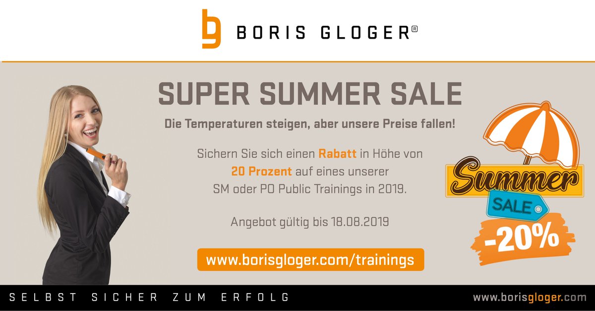 BorisGlogerCons's tweet photo. Heute startet unser #Super #Summer #Sale auf alle 2-tägigen #ScrumMaster und #ProductOwner #Trainings in 2019. Angebot gültig bis 18.08.2019. 
https://t.co/tTlgEzfdK2

#agile #scrum #training #retrospective #daily #taskboard #summersale #impediments #backlog #teamwork #oneteam https://t.co/g5i6W8JMDk