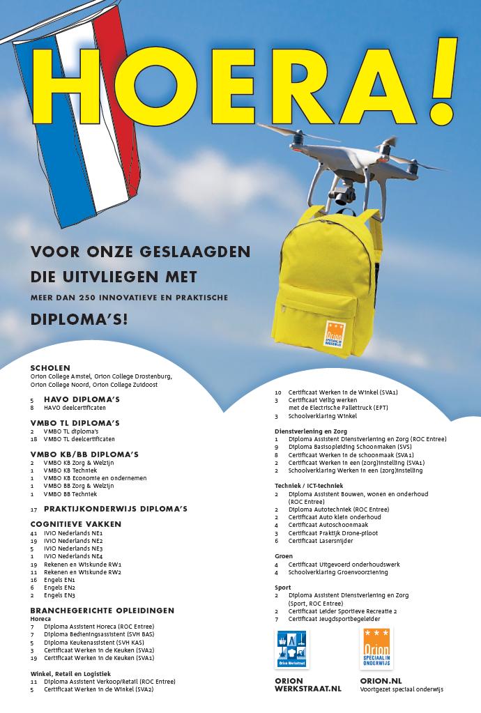 Gisteren, vandaag en morgen zijn de diploma uitreikingen op onze 4 VSO locaties. In totaal zijn er meer dan 250 diploma's en certificaten om uit te delen! Super trots zijn wij natuurlijk op al onze geslaagden!!!

Zo trots zelfs dat we dat in <a href="/parool/">Het Parool</a> gaan zetten op zat 13 april.