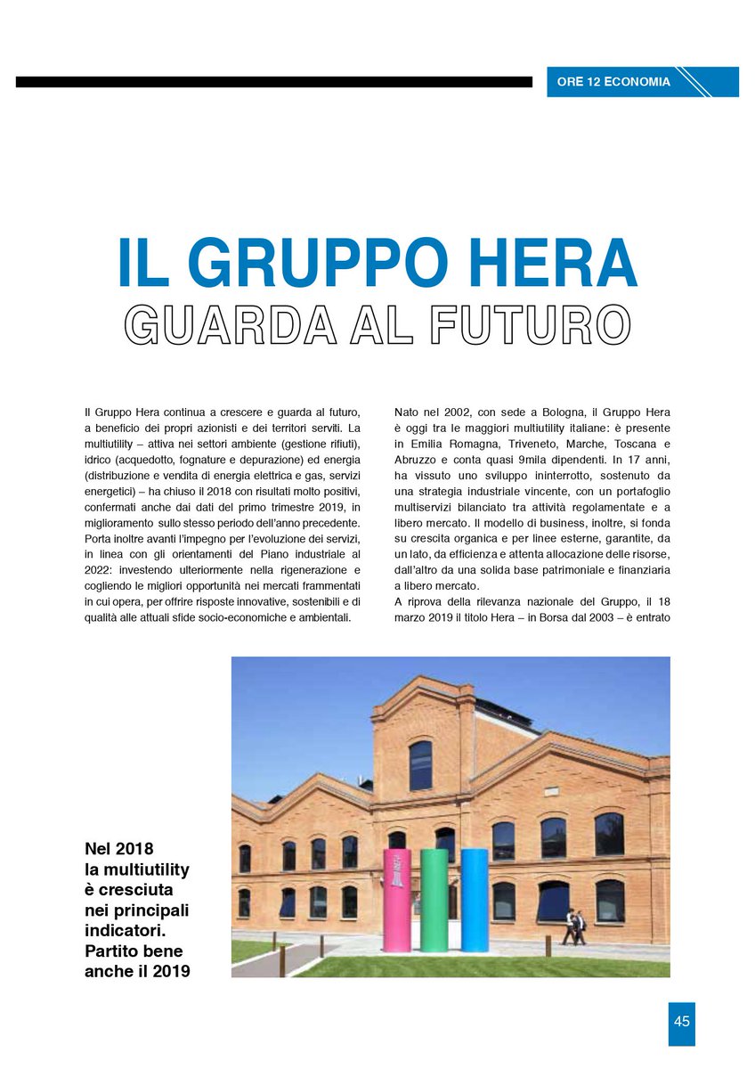 GruppoHera's tweet photo. #GruppoHera su #ORE12Economia: al centro i risultati positivi del Bilancio 2018 e i numeri del primo trimestre 2019. In evidenza anche l'impegno per la #sostenibilità, testimoniato dagli investimenti in energia, raccolta differenziata, #innovazione, ambiente #ValoreCondiviso https://t.co/zTOXiZQMbB