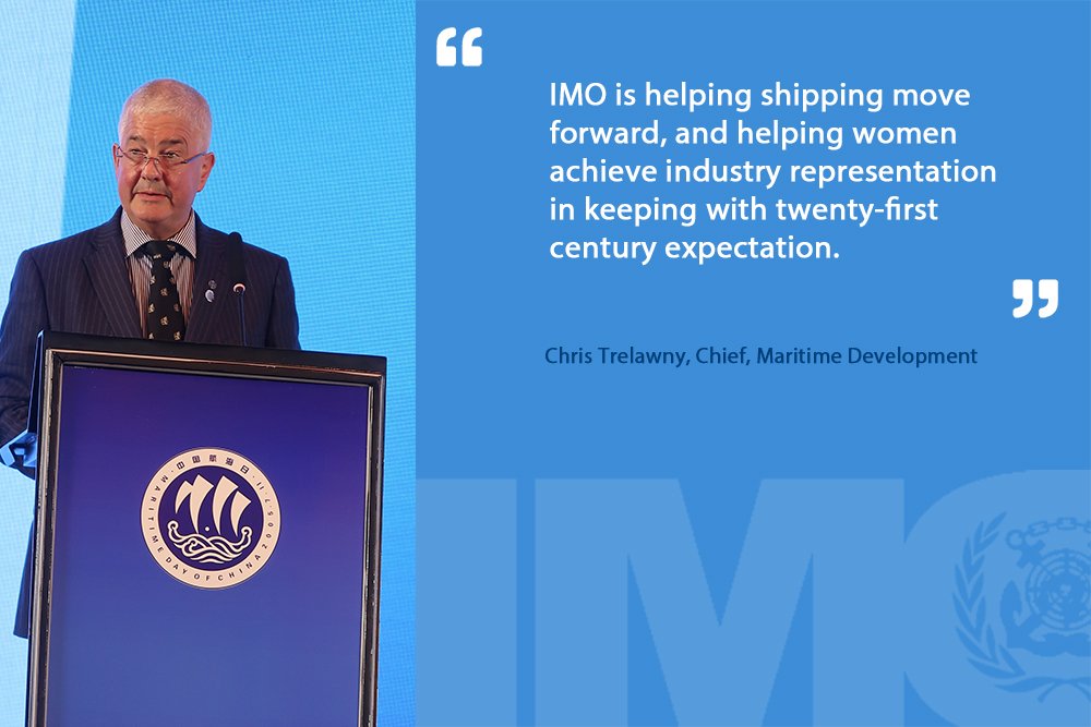 IMO’s Chris Trelawny reinforces this year’s World Maritime Day theme with a powerful message at China’s 15th national maritime day celebrations in Shanghai. #WomenInMaritime #SDG5