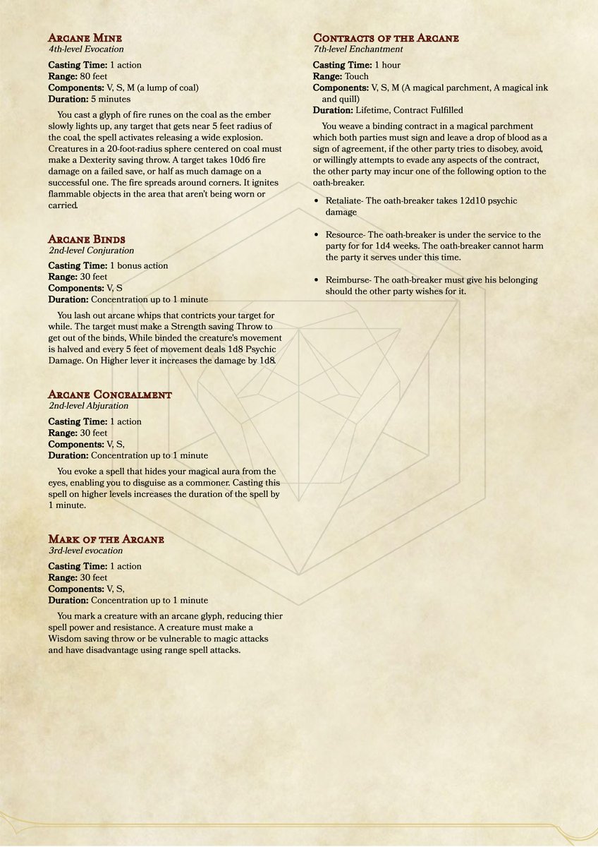 vorazunbrews's tweet photo. The day is almost over but #tomethursday isn't gonna go out with out a bang! here are these weeks spell! my personal favorite is the Arcane contract which was in reference from a reddit post i was reading. if you wanna check it out. https://t.co/61PTdIdhvE
#ttrpg #rpgsea #dnd https://t.co/2Qee46eJwn