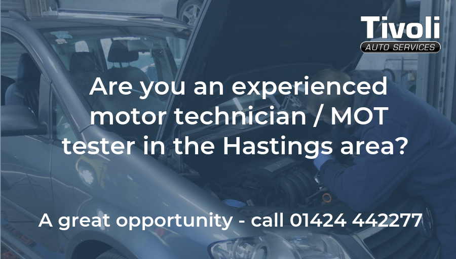 We are recruiting an experienced motor technician / MOT tester at our family-run friendly garage in St Leonards-On-Sea, Hastings. Please give us a call on 01424 442277 or send your CV to info@tivoliautoservices.co.uk.