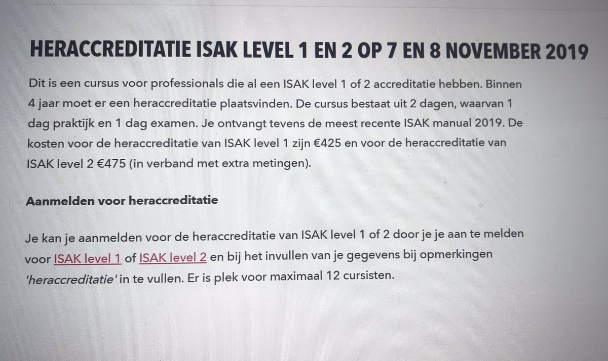 Heraccreditatie cursus van ISAK level 1 of 2 is op 7 en 8 november 2019. Check de link (onderaan pagina) voor meer informatie en aanmelden: han.nl/opleidingen/cu… <a href="/HAN_SenB/">HAN Sport en Bewegen</a> <a href="/HANSportBewegen/">HAN Sport en Bewegen</a> <a href="/HANnl/">HAN University of Applied Sciences (HAN)</a> <a href="/SportdietistNL/">Sportdiëtisten NL</a>