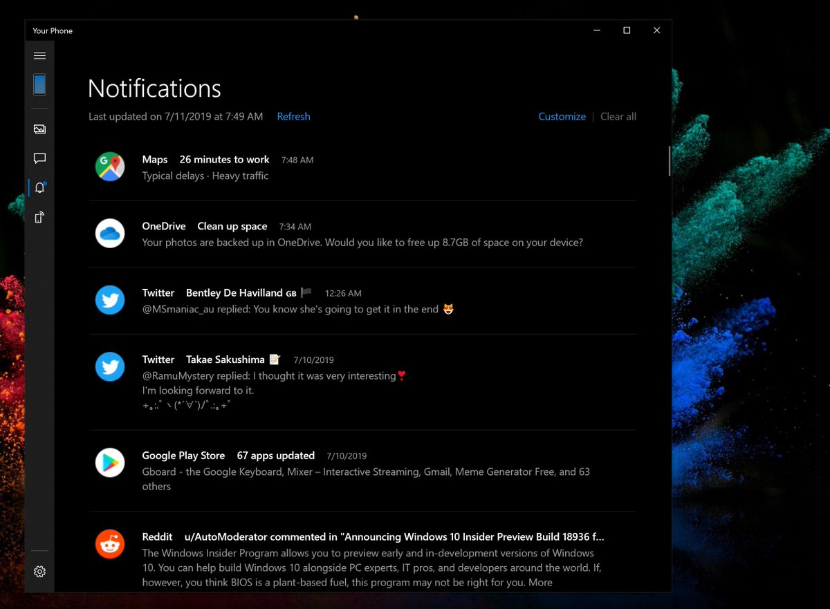Jen Gentleman Synced Phone Notifications Is Now Up And Running On My Prod Pc Windows10
