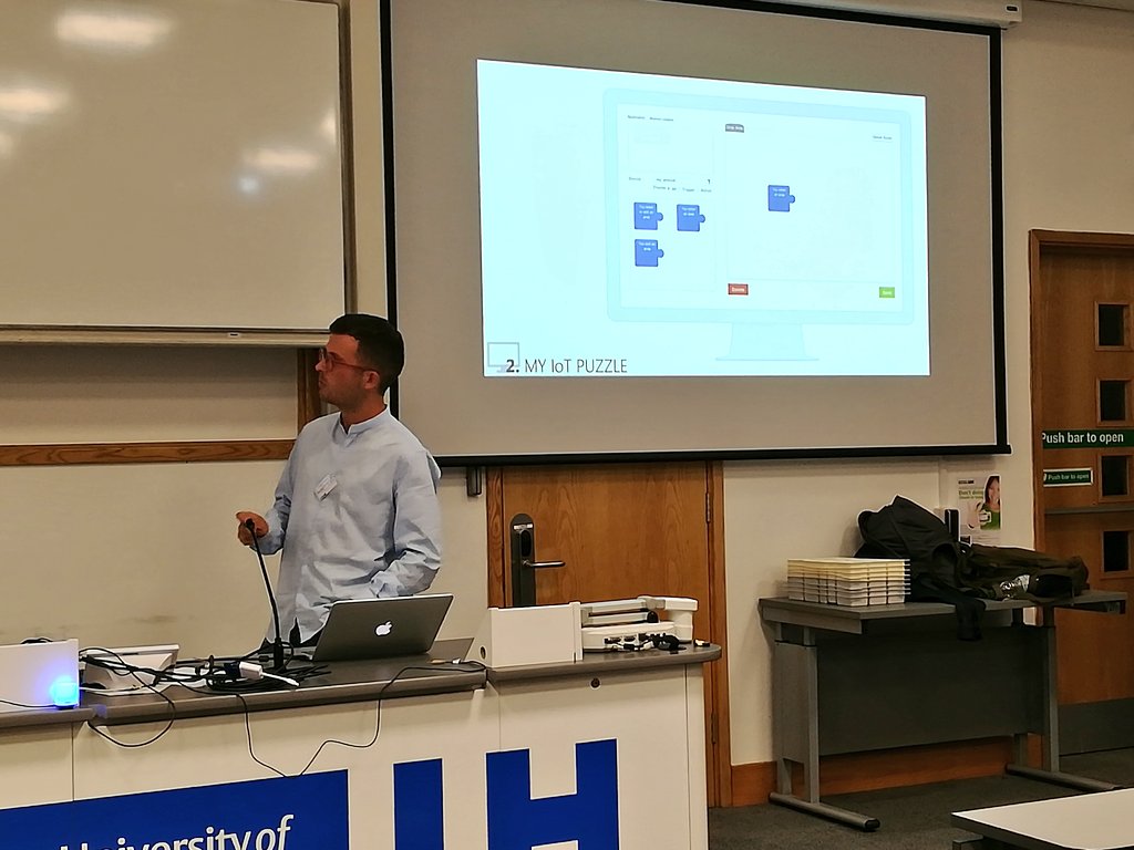 is_eud's tweet photo. Alberto Monge Raffaello presenting "My IoT Puzzle: Debugging IF-THEN Rules Through the Jigsaw Metaphor" #ISEUD2019 https://t.co/04mTsvJlrE