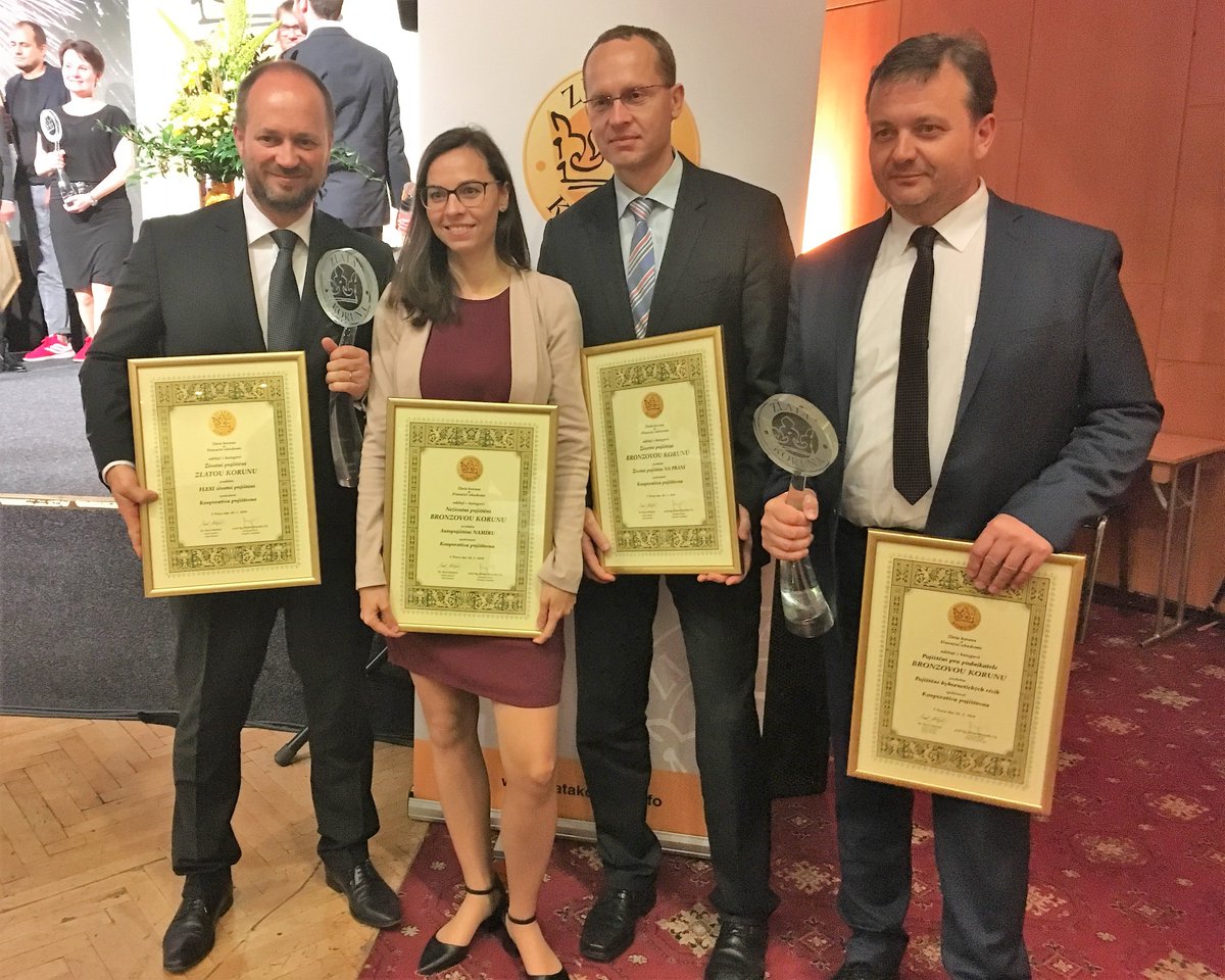 ViennaInsurance's tweet photo. #Congrats, @KooperativaCZ! Our Czech Group company received @ Zlatka koruna Awards 2019 5 medals for their products: TREND &amp; FLEXI won Insurance for Entrepreneurs &amp; Life Insurance (10th time). NA PŘÁNÍ, NA MÍRU &amp; Cyber Risks Insurance each took 3rd place. 🎉 #keepinsuring https://t.co/EFX99UBCa4