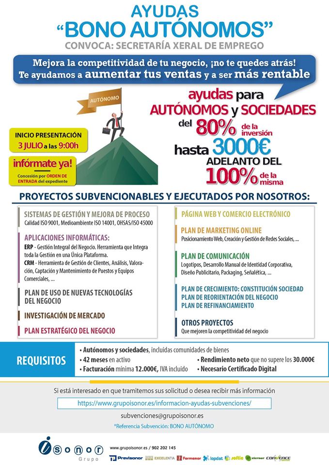 Aún estás a tiempo de conseguir una subvención anticipada de hasta 3.000€ para proyectos e inversiones para la mejora de la competitividad de tu empresa.

**Concesión por orden de presentación de solicitudes.

¡Aprovecha esta oportunidad!

#AyudasGalicia