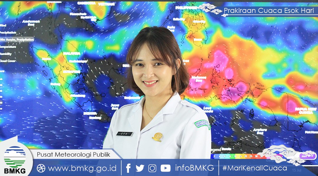 infoBMKG's tweet photo. Halo Sobat BMKG,
Yuk simak tayangan update Prakiraan Cuaca untuk Esok Hari, Jumat, 12 Juli 2019

Dapat diakses melalui link youtube :
https://t.co/iGlWYWSvDq

Semoga bermanfaat. 

#InfoBMKG #PrakiraanCuaca #marikenalicuaca 
-pws https://t.co/aUZTD0QlwQ
