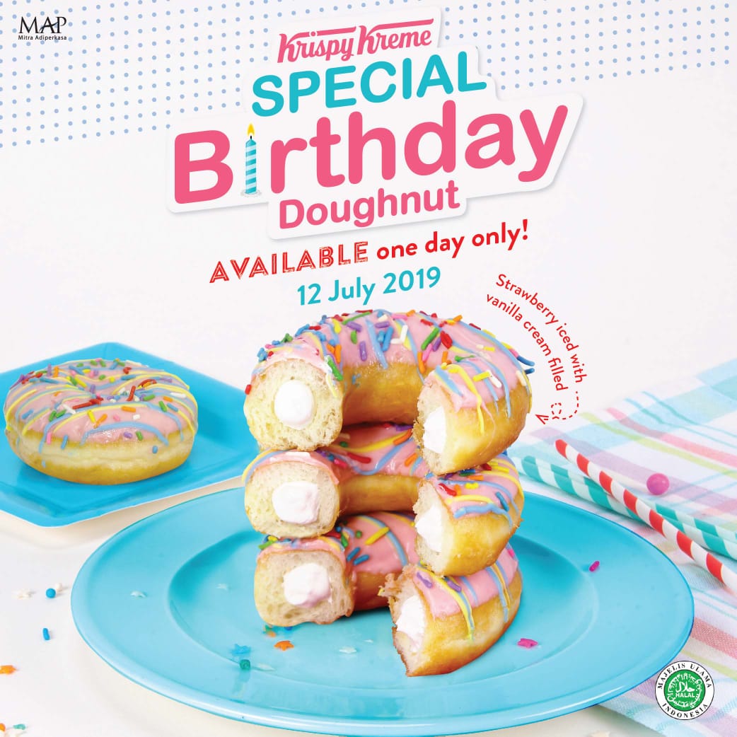 🎂Krispy Kreme SPECIAL BIRTHDAY DOUGHNUT🎂  AVAILABLE ONE DAY ONLY on 12 July 2019...Don't missed out😉
__
__
Strawberry iced with vanilla cream filled SO YUMMY HAVE TO TRY! ❤️❤️🍩🍓❤️❤️