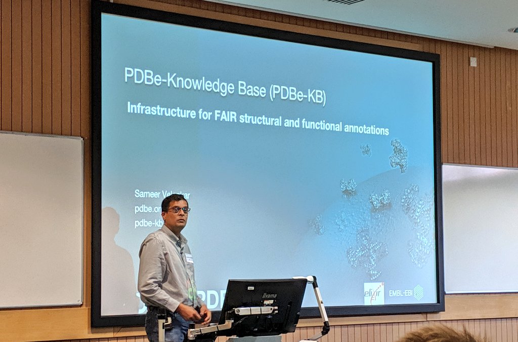 PDBeurope's tweet photo. We are at @swsbc2019! Head of PDBe, Sameer Velankar, introduces #PDBeKB and how you can view structural data in different contexts. Try it yourself at https://t.co/gX0X44tvkH https://t.co/e2kptEobln