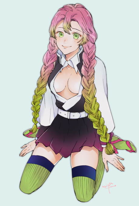 みゆくまさんがTwitterに投稿した甘露寺蜜璃(鬼滅の刃)のイラスト。