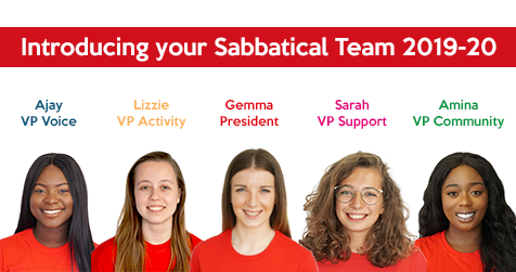 SurreyUnion's tweet photo. This week your new Sabbatical Officers (Sabbs) took office, introducing Union President - Gemma Paine, VP Voice - Ajay Ajimobi, VP Activity - Lizzie Rodulson, VP Support - Sarah Surget and VP Community - Amina Nagwamma https://t.co/HsbQtzcHOc