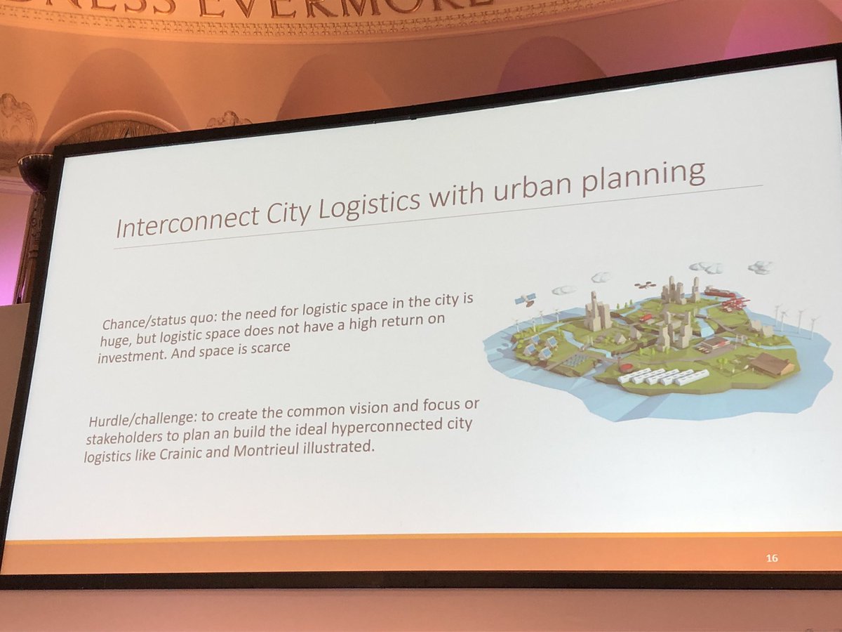 B Hendricks presents a vivid synthesis of the current state, hurdles and challenges toward Physical Internet based hyperconnected city logistics, building from her rich experience at Eco2City: kudos! #ipic2019