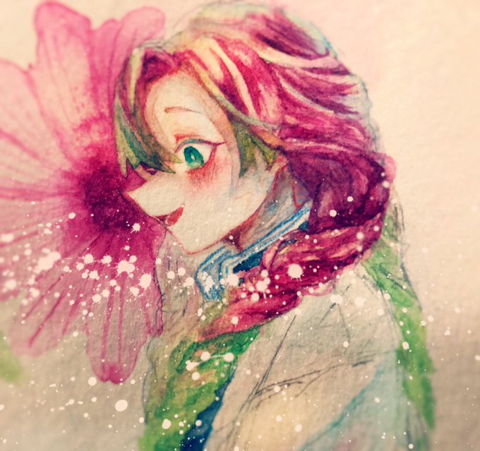 じじい㌠🦊9️⃣さんがTwitterに投稿した甘露寺蜜璃(鬼滅の刃)のイラスト。