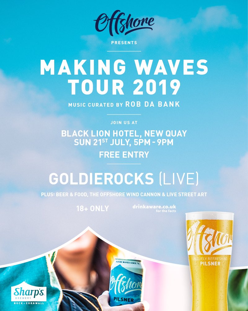 Goldierocks's tweet photo. People of Wales! 🏴 I’m coming for you... Djing the #MakingWavesTour for #OffshorePilsner @SharpsBrewery at @Blacklionewquay next Sun 21st July 🙌 Come party by the seaside 🌊 🍻 https://t.co/xn2Xg4EDb2
