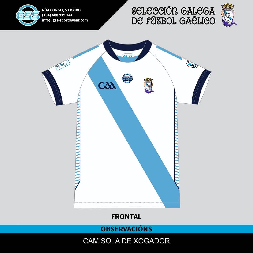 GSS_UK1's tweet photo. Galicia home jersey. Only the best for the best! #GSS #OnlyTheBestForTheBest #Galicia #GaélicoGalego #GAA #LGFA #IberianFederationOfGaelicGames #GaelicFootball #FútbolGaélico #Jersey https://t.co/vQfG3ndoII
