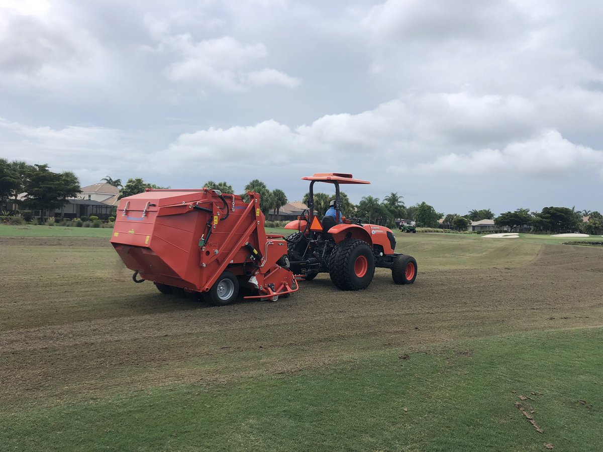 Copperleafmaint's tweet photo. Double Verticutting Fairways #copperleaf and cleaning them up is time consuming yet worth the effort. Thanks to my staff and equipment! https://t.co/PFULnvZ1JE