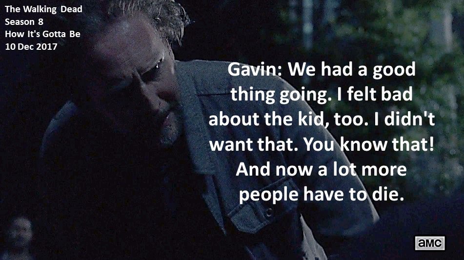 DoctorDoubleTap's tweet photo. #Gavin [to King Ezekiel]: We had a good thing going. I felt bad about the kid, too. I didn't want that. You know that! And now a lot more people have to die.

#TheWalkingDead
Season 8
#HowItsGottaBe
10 December 2017
All Out War
Chemical Plant Outpost, Virginia
Jayson Warner Smith https://t.co/VeCYBSYCRa