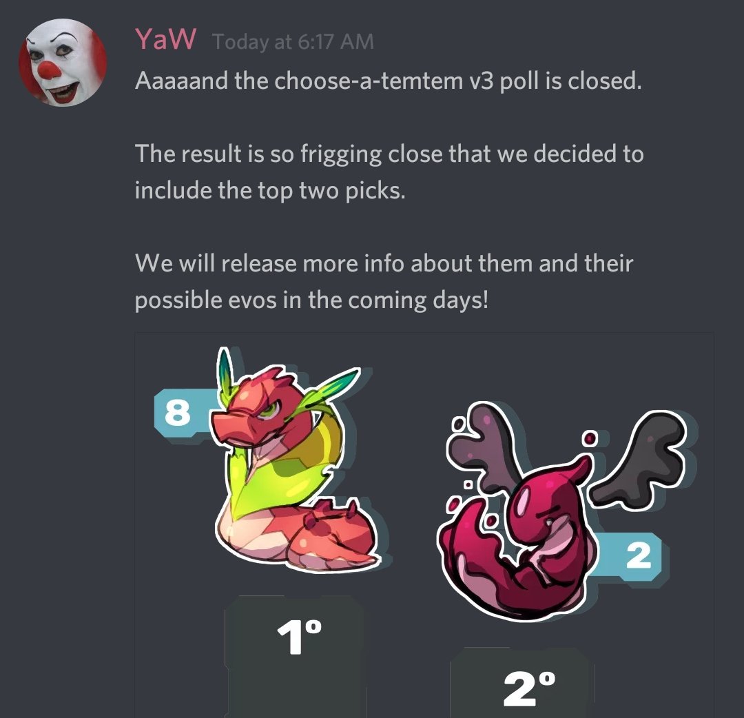 TheTemNet's tweet photo. The choose a #Temtem poll is closed! The votes were so close that the top 2 will make it in! https://t.co/IyXOBTnjvn