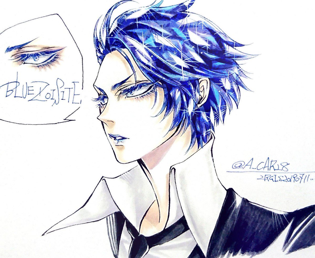 2rgi つるぎ ブルーゾイサイト 画集で見た時あまりにイケメンヤンキーで絶対描きたい ってなったので 私が描くと微妙に三家本キャラ的な顔つきになるのは仕様ですww