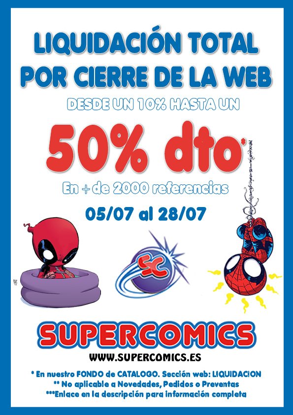 SuperComicsShop's tweet photo. 💶 50% DESCUENTO - LIQUIDACION POR CIERRE WEB DE SUPERCOMICS 💶 - https://t.co/EuIVDgxnRh https://t.co/iyyv6XPlJU