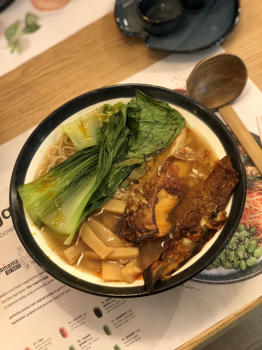 WesterlyDrctn's tweet photo. @wagamama_uk Miso cod ramen and mini chicken ramen plus tofu challenge! Great, as usual, thanks 😁 https://t.co/vZ9xxWqZXc