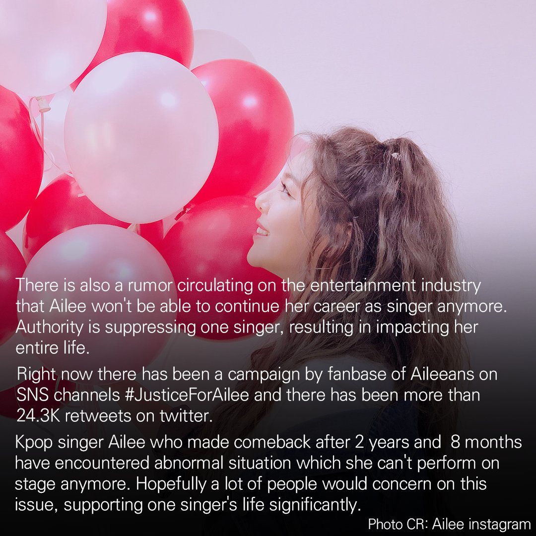 dimpletyunn_'s tweet photo. KPOP STANS ‼️

I'm sorry if i bother you, but PLEASE RT this to help,  Ailee has a risk of not being able to continue her career as a singer in Korea because of her old label...She just want to share her OWN music with her fans to make us happy and encouraged us. #JusticeForAilee https://t.co/8uWSovdicf