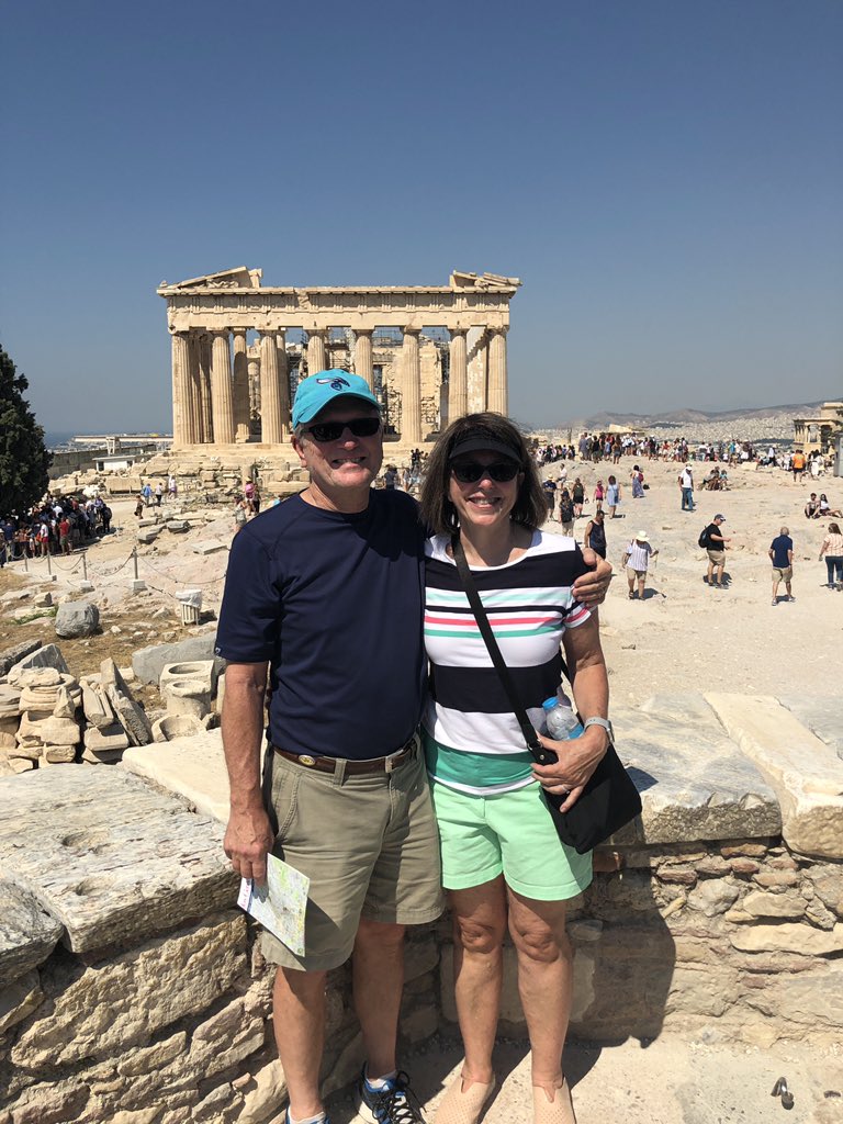 Touring Athens, Greece with my husband who is wearing a <a href="/clt_hornets/">charlottehornets</a> cap. We look up and see this!