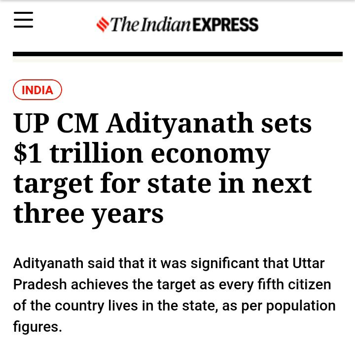 soubhagyarrout's tweet photo. @myogiadityanath sets $1 trillion economy target in next 3 years ๐ . Now GDP of UP is $220 billion . 5 times / 3 years ๐ค ?? #SeemsImpossible https://t.co/Iynvo6YWQJ