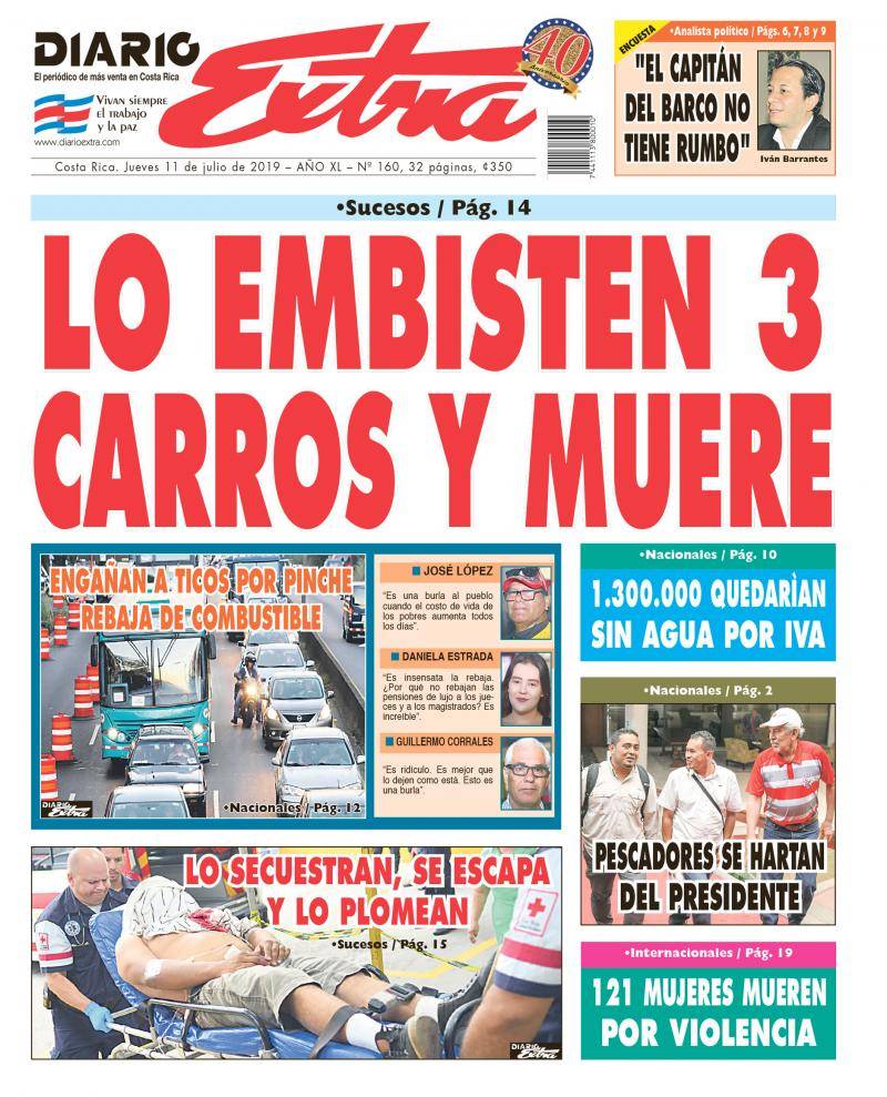 Esta es la portada del periódico demasventa en Costa Rica para este jueves,  le invitamos a buscarnos en todos los puntos de... | Diario Extra |  Scoopnest