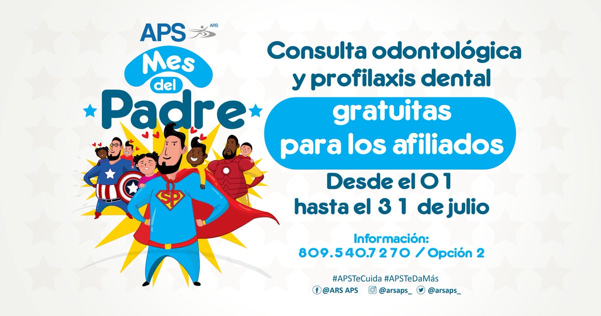 arsaps_'s tweet photo. Una consulta odontológica y profilaxis dental gratuitas en @ameridentrd y @odontodomrd  para el superhéroe papá.

Más información: 📲 (809) 540-7270 | opción 2.  #APSTeCuida #APSTeDeMás #ElVerdaderoSuperhéroeEsPapá https://t.co/NN8tQ2lQ0p