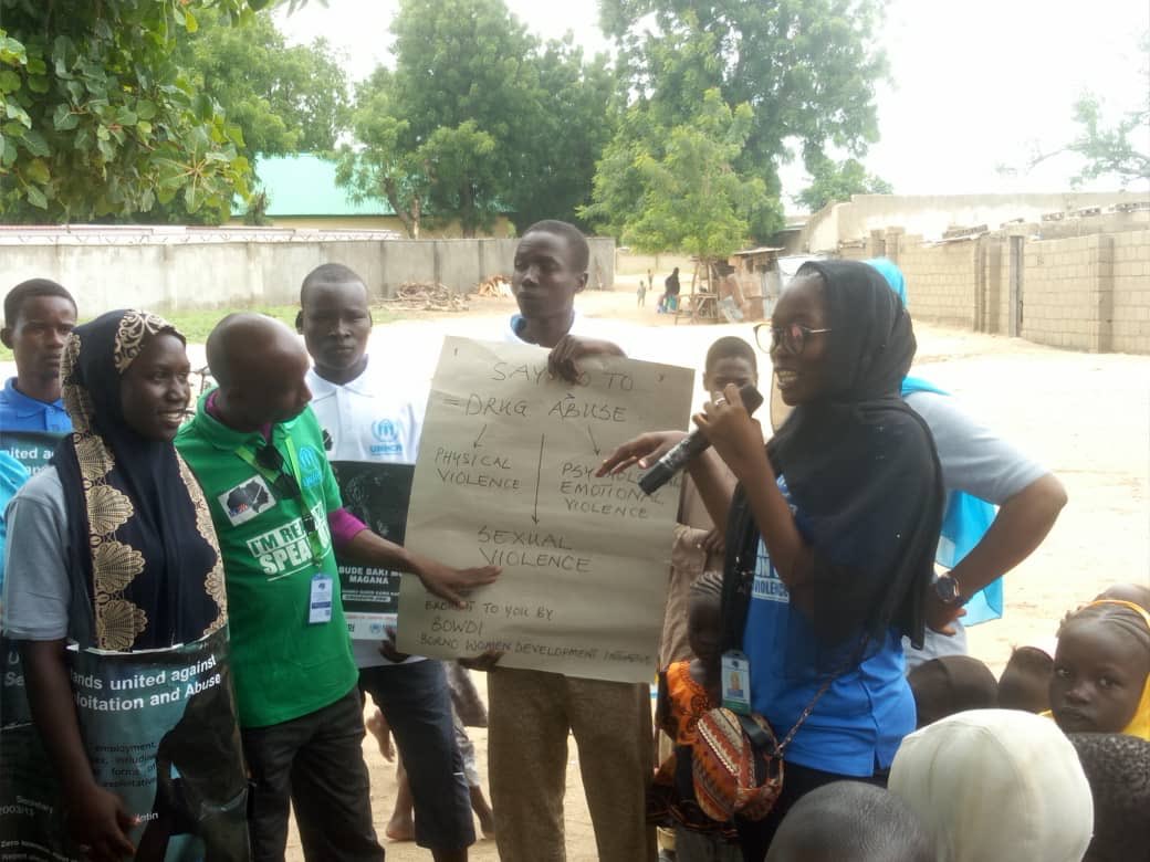 Fatiskira's tweet photo. Today's awreaness campaign on the effects and consequences of SGBV, SEA, drug abuse and survival sex at wandalari in Bama town. The team also encourage report of cases to our team for proper management. @unhcrnigeria supported project https://t.co/jFtqdCCfQY