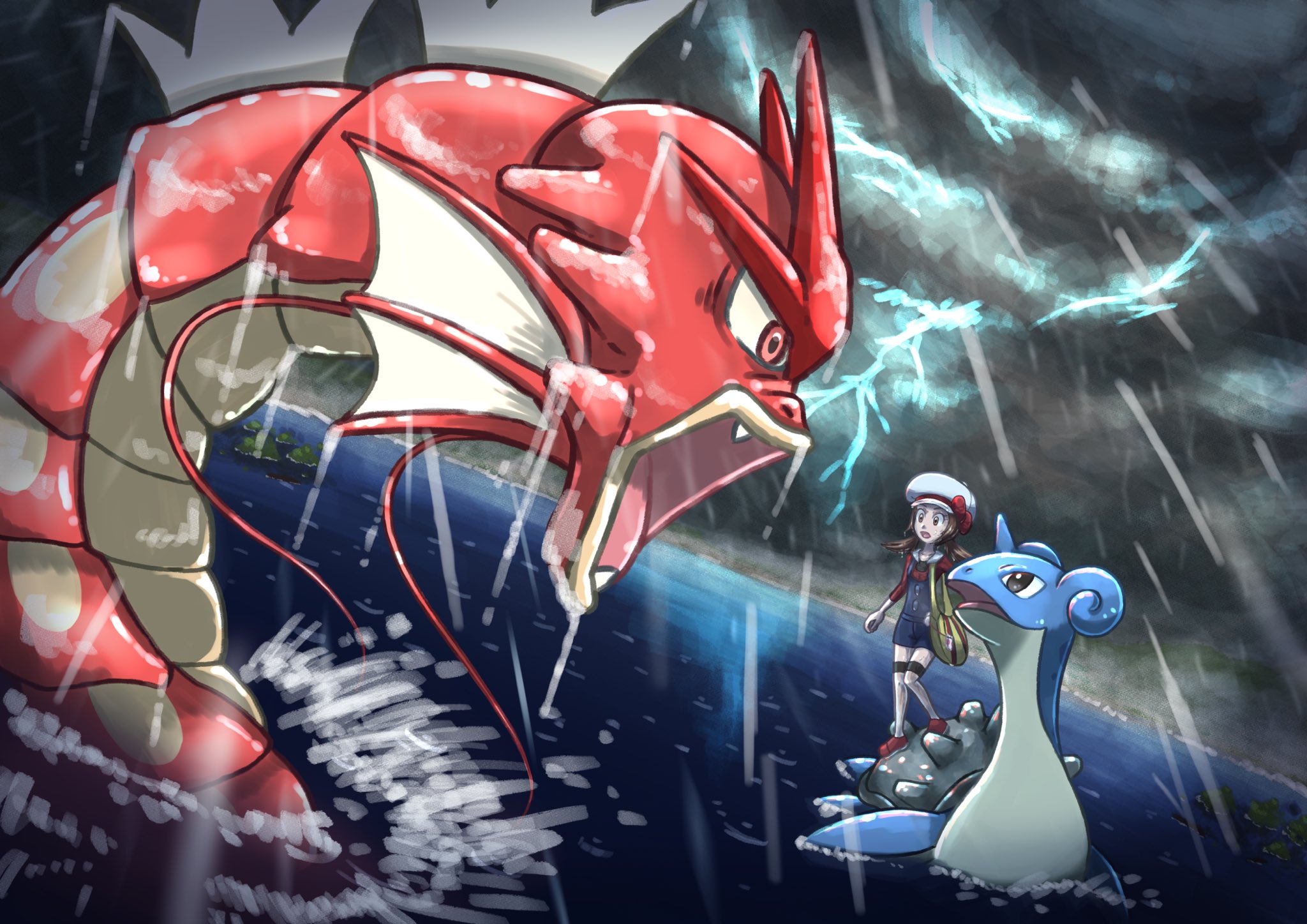 リーブル ポケモン金銀周年 ハートゴールド ソウルシルバーが10周年の年なんでお祝いしたい絵 その6 この間のラプラスの絵 全体図 赤いギャラドス カッコイイよね T Co I3hcoelzhf Twitter