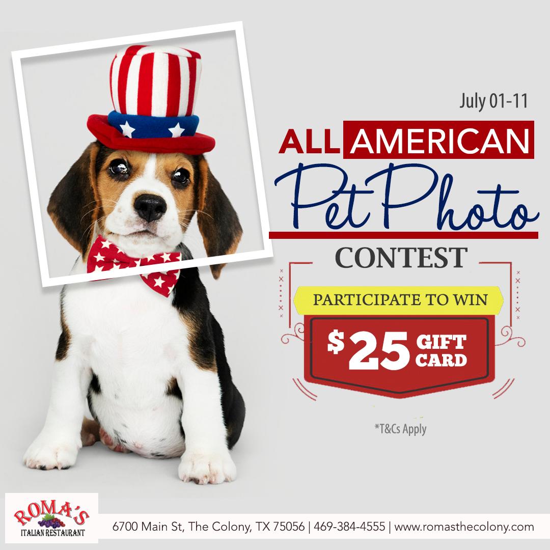 Today is the last day to make entries for our #pet #photocontest Don't miss out the chance to #win $25 worth gift certificate . #romas #contest #dogs #cats #petlove #romasthecolony #Italian #pizza #pasta #food #foodie #thecolony #texas