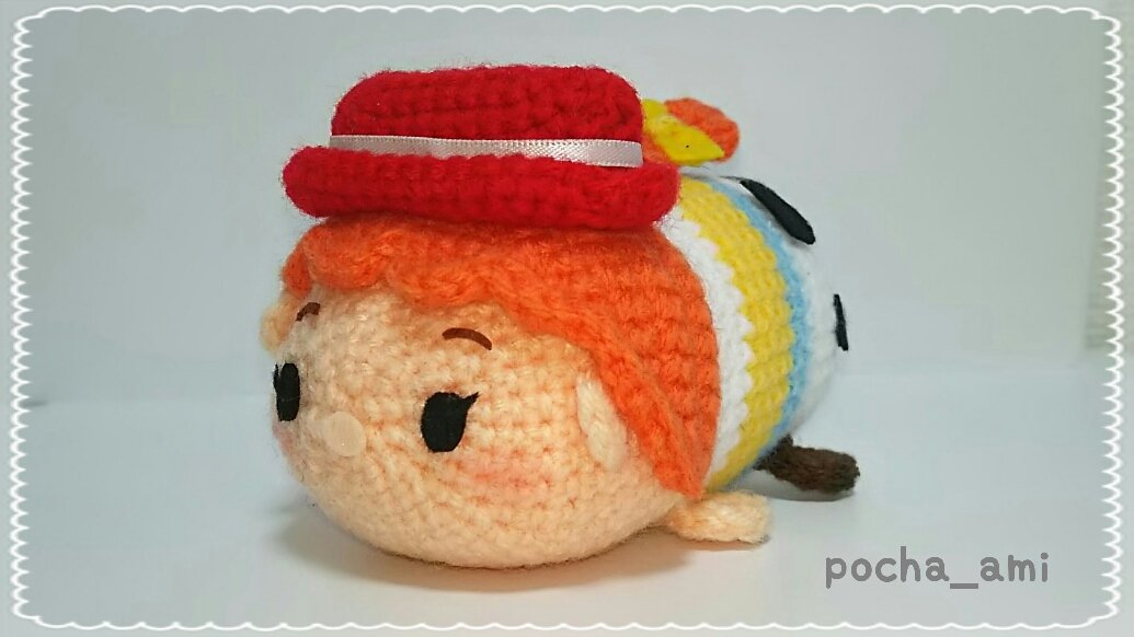 ぽちゃみ ジェシーできました 1本まつげがジェシーらしくて可愛い ちなみに 今回まつげが刺繍ではなくフェルトカット 地味に大変だった ツムツム編みぐるみ