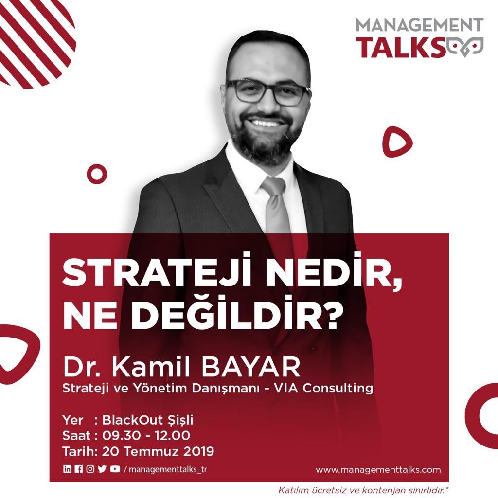 ManagemenTalks's tweet photo. VIA Consulting Strateji ve Yönetim Danışmanlığı kurucusu Dr. Kamil BAYAR, “Strateji nedir, nedir ne değildir” başlığı ile deneyimlerini ve tecrübelerini katılımcılarla paylaşacak.
#management #managementtalks
Katılım için: https://t.co/KUbyjBQcXf
@drkamilbayar https://t.co/PqHu7gFezN