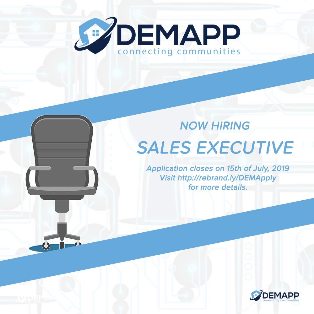 DEM_App_'s tweet image. We are hiring for the position of Sales Executive. ⠀
Visit rebrand.ly/DEMApply to learn more and apply.
KIndly retweet &amp;amp; tag our ideal Sales Executive
.⠀
Application closes on Monday, the 15th of July, 2019. ⠀
#demapp #Sales #jobsearch #Careers #Vacancy #jobseekers #Lagos