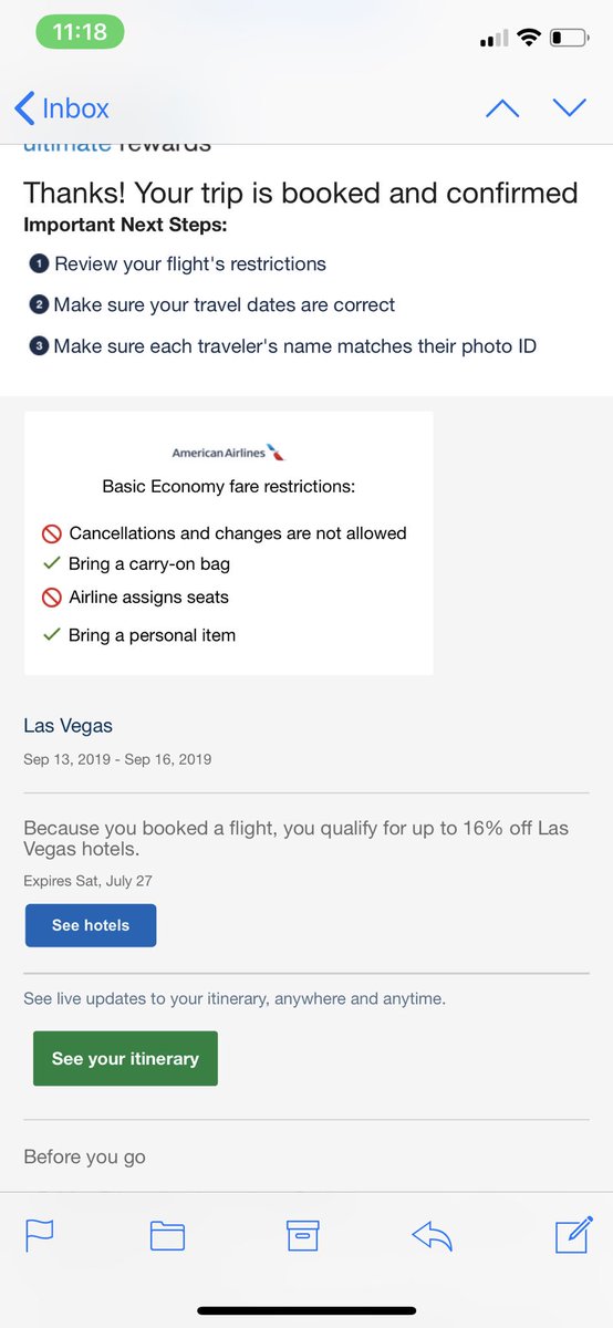 LivingInOV's tweet photo. @Chase @CEOJamesDimon I booked my flight using your app then  I was sent an email saying what you advertise is not what I am getting. Please help as I have been waiting a call back since Sunday. Very upset. #wasaloyalcustomer https://t.co/Mjbo1VNdkc