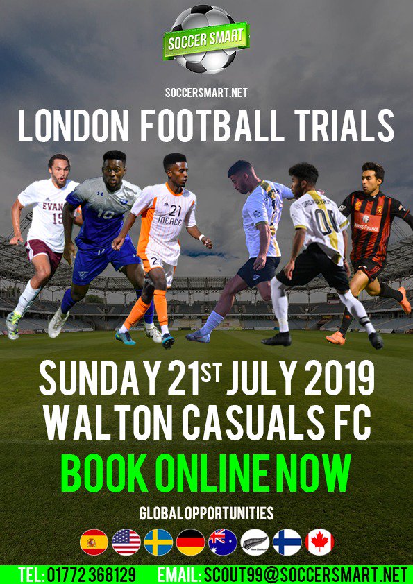 soccer_smart's tweet photo. 💥TRIAL DAY NOTICE 💥

📅 Sunday 21st July
⏰ 1pm
📍Walton Casuals FC
✍️ https://t.co/nYEZ9hRDU1 

We are coming to you London, don't miss out! 

#UKtrials #soccer #Football #Trials #Europe #USA #AUS #PlayAbroad #TheSmartTeam #SoccerSmart #DoneMissOut #ACFC ⚽✈️🌍🇪🇸🇺🇲🇦🇺🇳🇿🇪🇺 https://t.co/vukyPffRaN