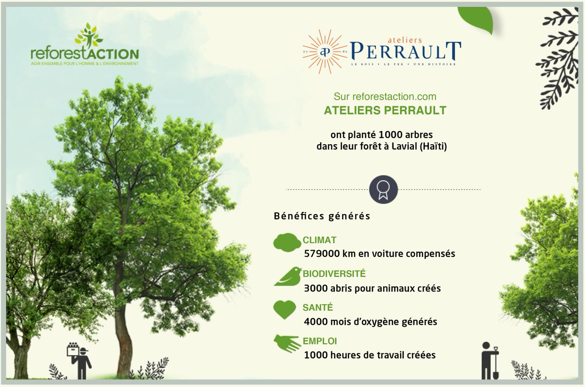 ⚠️Les <a href="/AP_Perrault/">ATELIERS PERRAULT</a> sont fiers de vous annoncer que notre objectif de 1000 #arbres plantés a été atteint avec notre partenaire <a href="/reforestaction/">Reforest'Action</a>
BRAVO et MERCI à toutes et à tous pour votre implication !
#reforestation #chaquegestecompte
#LeBois #LeFer #UneHistoire #AteliersPerrault