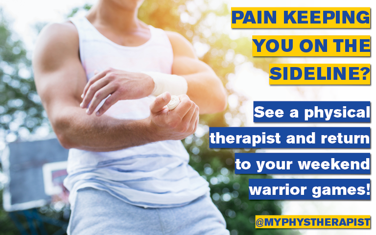 MyPhysTherapist's tweet photo. Is #Pain keeping you on the #sidelines See a #physicaltherapist and return to your #weekendwarrior games! https://t.co/KN7DdHDHPB

#MyPhysTherapist #ChoosePT https://t.co/1DGBLowC9b